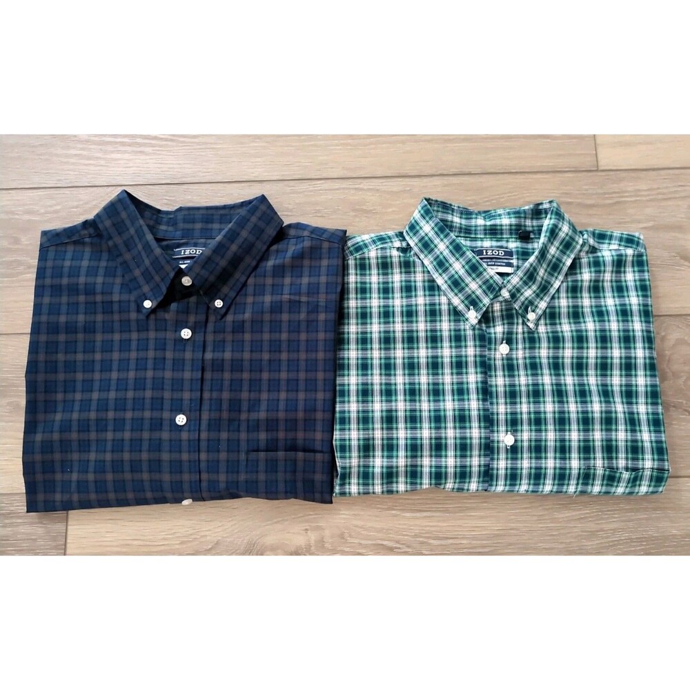 IZOD DRESS SHIRTS MEN'S 2XLT 18-35-36 Lot of 2 ALL OVER STRETCH BLUE GREEN EUC